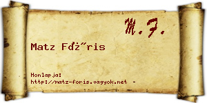 Matz Fóris névjegykártya